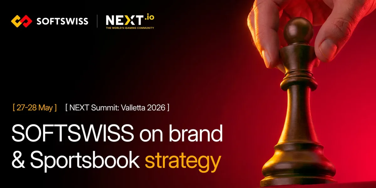 Promotional image for SOFTSWISS participation at NEXT Valletta 2026 focused on brand strategy and sportsbook growth