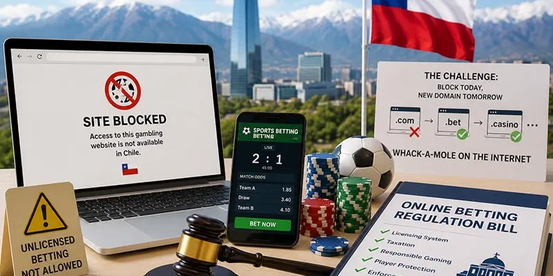 Concept image representing Chile’s struggle to block unlicensed online betting websites